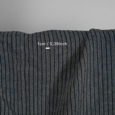 Washed linen fabric grey with thin black stripes 6 Washed linen fabric grey with thin black stripes with measurement
