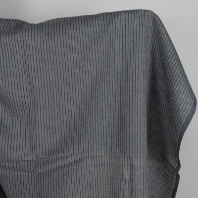 Linen fabric grey and blue-black stripes