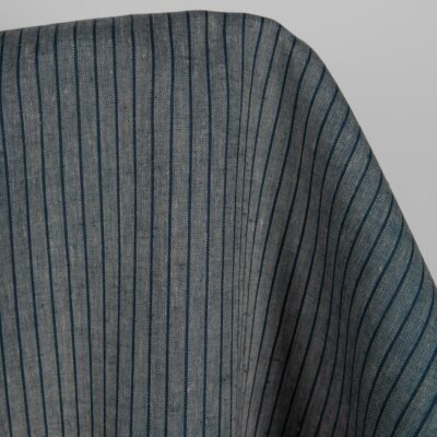 Linen fabric grey and blue-black stripes product photo