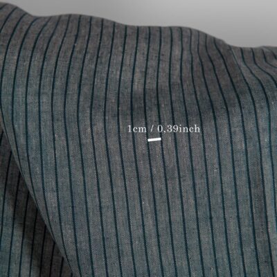 Linen fabric grey and blue-black stripes with measurements