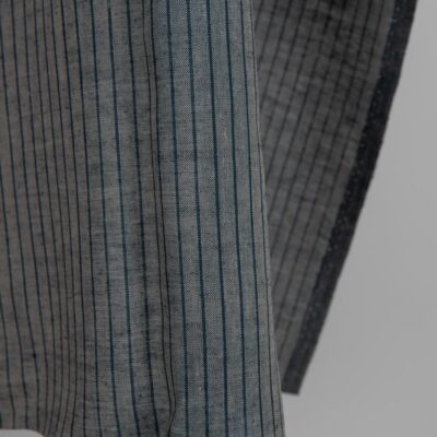 Linen fabric grey and blue-black stripes edge