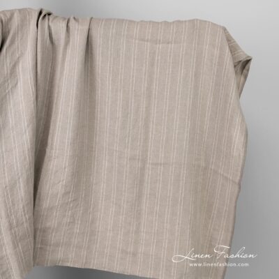 Natural linen fabric in stripes washed 5 Natural color linen fabric in stripes