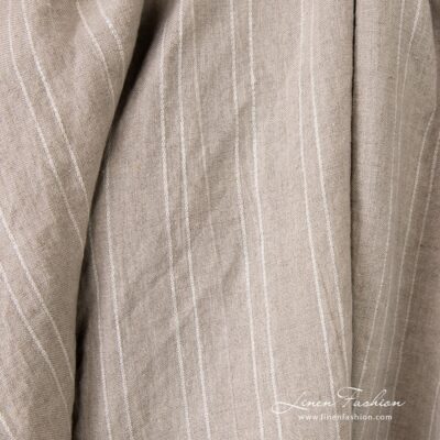 Natural linen fabric in stripes washed 7 Natural color linen fabric in stripes, high quality