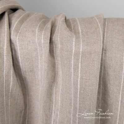 Natural linen fabric in stripes washed 6 Natural color linen fabric in stripes, washed