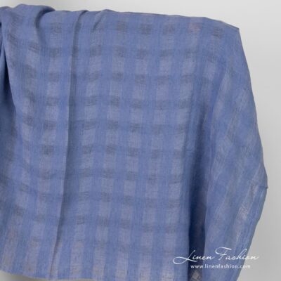Blue linen fabric in checks washed 5 Blue linen fabric