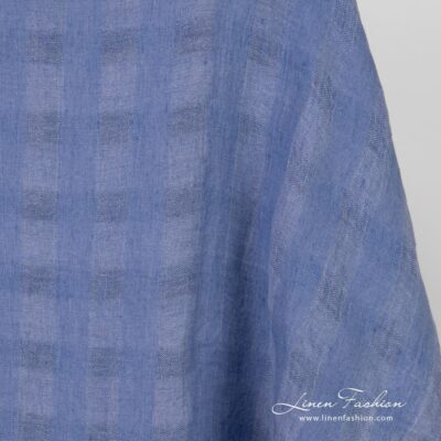 Blue linen fabric in checks washed 6 Blue linen fabric in checks