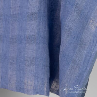 Blue linen fabric in checks washed 7 Blue linen fabric in transparent checks