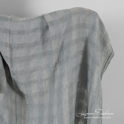 Transparent linen fabric in grey checks washed 6 Transparent linen fabric in grey checks
