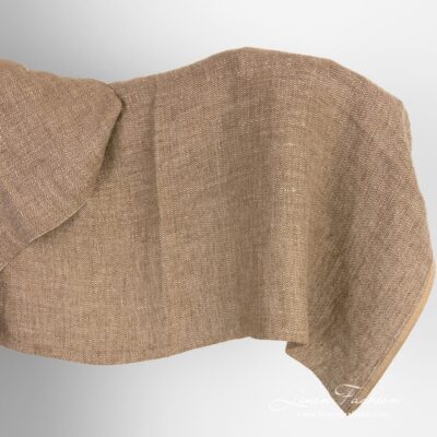 Brown linen fabric in herringbone washed 5 Brown linen fabric