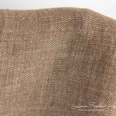 Brown linen fabric in herringbone washed 6 Brown linen fabric in herringbone pattern