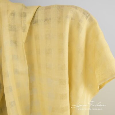 Yellow linen fabric in openweave checks 5 Yellow linen fabric