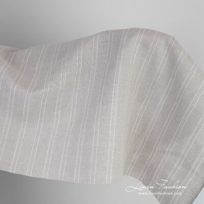 Natural colour linen fabric in white stripes 5 Natural color linen fabric in white stripes