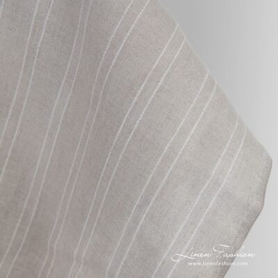 Natural colour linen fabric in white stripes 6 Natural color linen fabric in white stripes for clothes and home textile