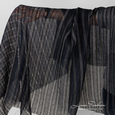 Transparent navy linen fabric striped 5 Transparent navy linen fabric, striped.