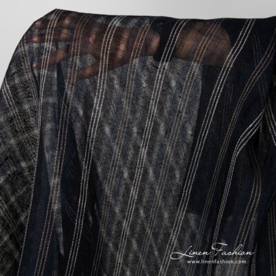 Transparent navy linen fabric striped 6 Striped transparent navy linen fabric.