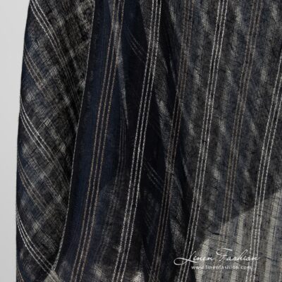 Transparent navy linen fabric striped 7 Navy linen fabric in stripes.