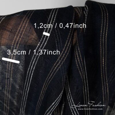 Transparent navy linen fabric striped 8 Striped 100% linen fabric in navy colour.