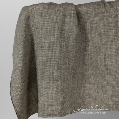 Linen fabric in black yellow checks, washed.