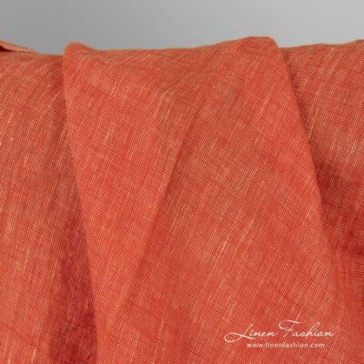 Coral linen fabric in melange, washed