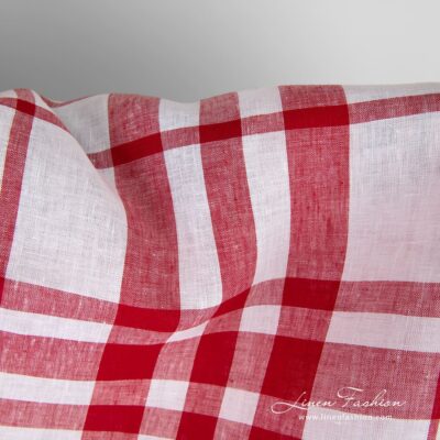 Checked linen fabric closer look