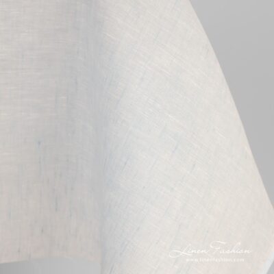 Linen fabric in white and blue melange, for clothes and home textile