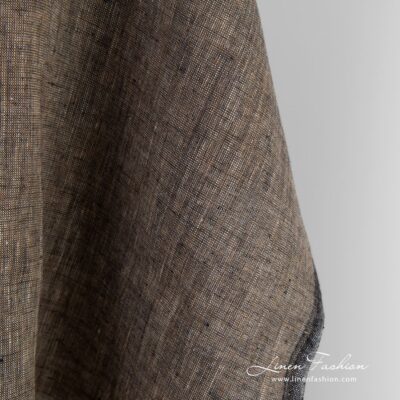 Linen fabric woven in brown, cream and black yarns