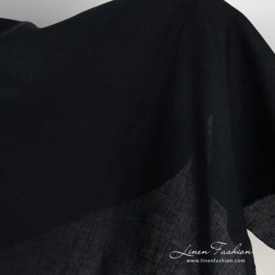 Dark blue linen fabric in stripes
