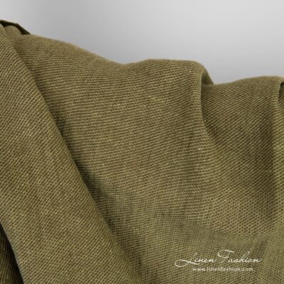Green linen fabric in twill weave washed 6 Green linen fabric, for clothes or home textile