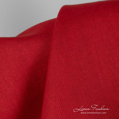 Solid red linen fabric in diagonal pattern 7 Patterned solid red linen fabric.