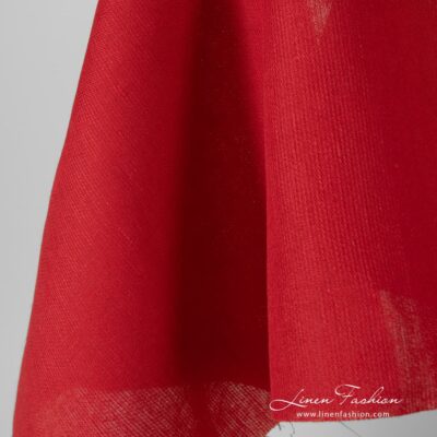 Solid red linen fabric in diagonal pattern 8 Solid red coloured linen fabric.