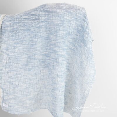 Blue linen cotton fabric with white stripes washed 5 Blue linen cotton fabric