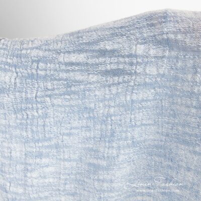 Blue linen cotton fabric with white stripes washed 6 Linen cotton fabric with blue and white fancy yarns