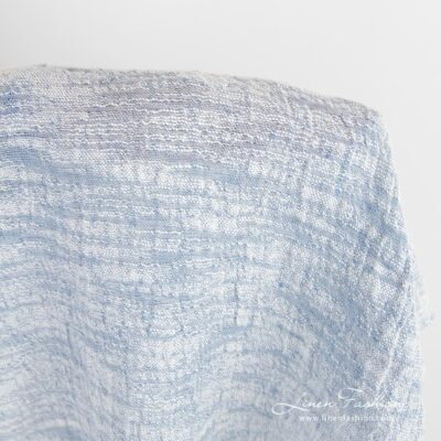 Blue linen cotton fabric with white stripes washed 7 Linen cotton fabric with blue and white fancy yarns, washed