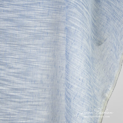 Blue linen cotton fabric with white stripes