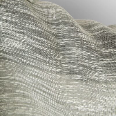 Linen cotton greenish fabric with white stripes