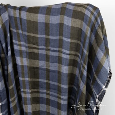 Linen fabric in blue and green checks washed 5 Linen fabric in blue and green checks