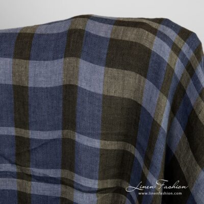 Linen fabric in blue and green checks washed 6 Linen fabric in blue and green checks, specially washed