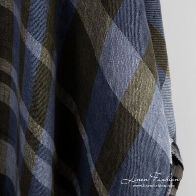 Linen fabric in blue and green checks washed 8 Linen fabric in blue and green checks, for clothes, scarves, home textile