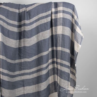 Linen fabric in grey stripes washed 5 Linen fabric in grey stripes