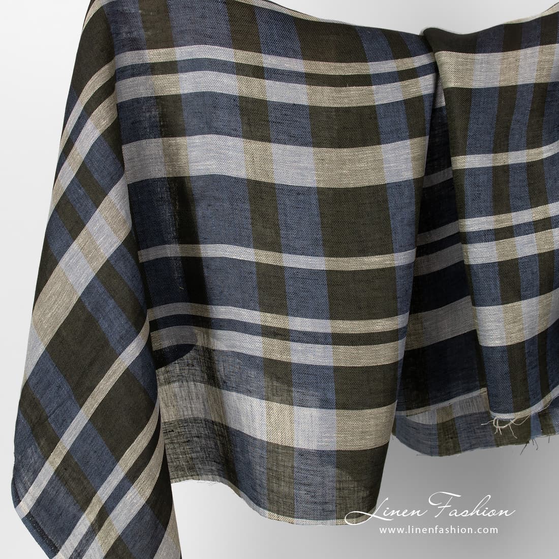 Blue checked linen fabric.