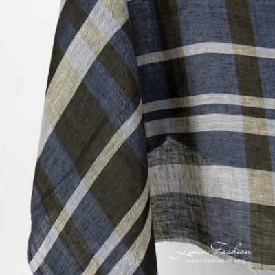 Blue checked linen fabric 6 Linen fabric in blue colour.