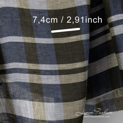 Blue checked linen fabric 8 Blue dyed checked linen fabric.
