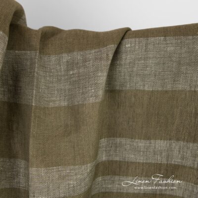 Dark green linen fabric in multicolored checks
