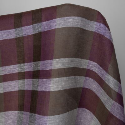 Linen fabric in violet and brown stripes 6 Linen fabric in violet and brown stripes, twill
