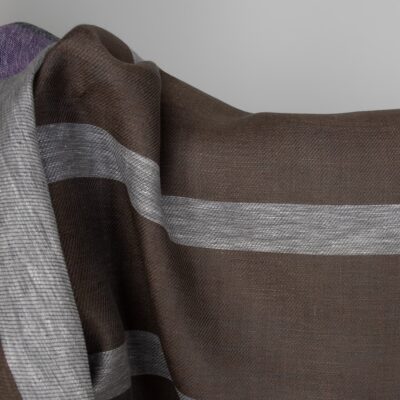 Linen fabric in violet and brown stripes 7 Linen fabric in violet and brown stripes, 100% linen