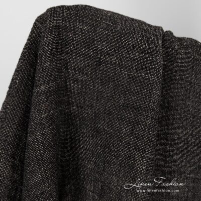 Washed linen fabric in black and flax melange.