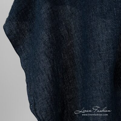 Navy blue dyed linen fabric, washed.