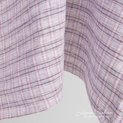 Violet linen fabric in checks washed 7 Violet linen fabric, width 145cm