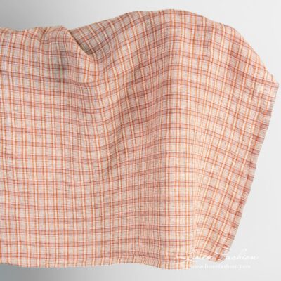 Orange linen fabric in checks washed 5 Orange linen fabric in checks, washed