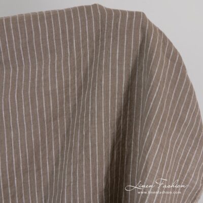 Brown linen fabric in stripes, washed